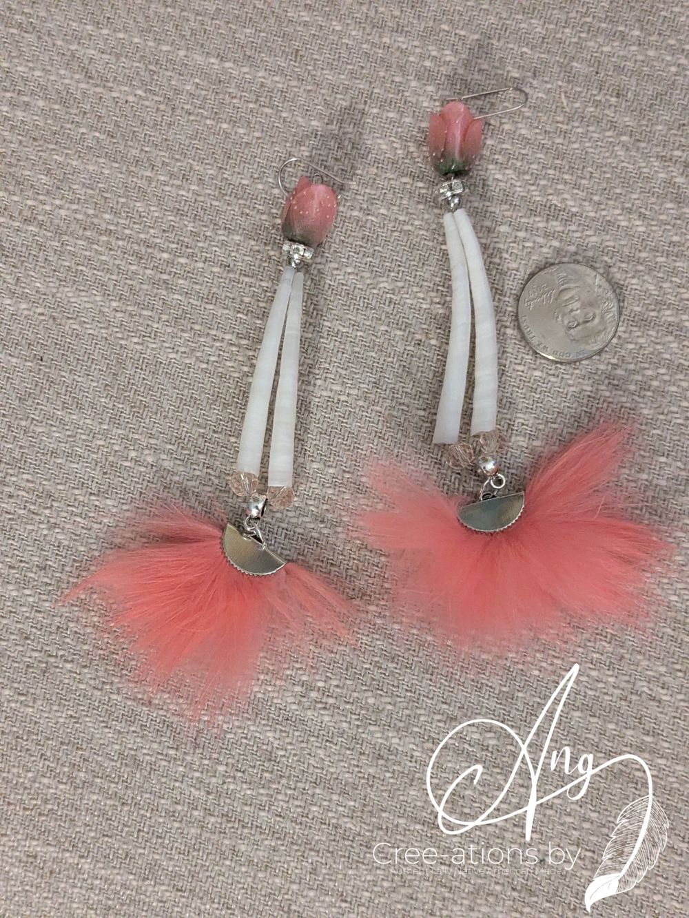 Indigenous Pink Fur & Tulip Dentalium Shell Earrings